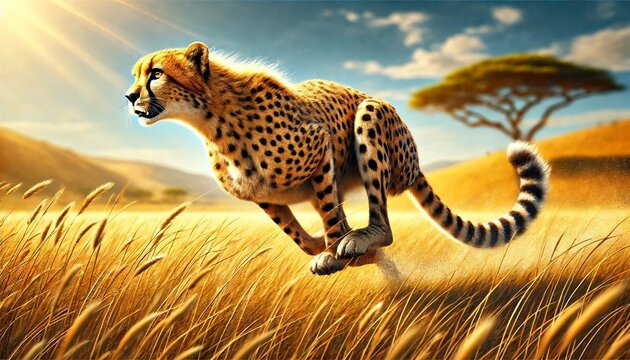 Cheetah Sprinting Across the Open Savannah