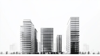 Vector buildings simple black on white. 3D render. high-definition imagery. picture for cover magazine.