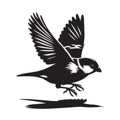 Black silhouette of a sparrow flying.