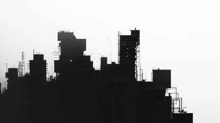 Vector buildings simple black on white. 3D render. high-definition imagery. picture for cover magazine.