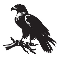 Black silhouette of an eagle perched on a branch.