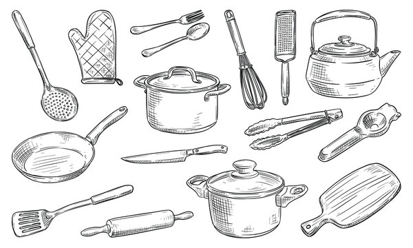 kitchen tools handdrawn collection