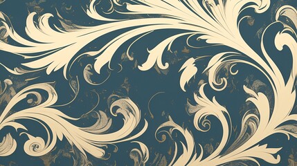 Abstract ornamental design with elegant white curves and tendrils flowing across a dark teal canvas, inspired by Art Nouveau's organic style.