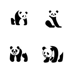 Panda animal logo icon design illustration black white