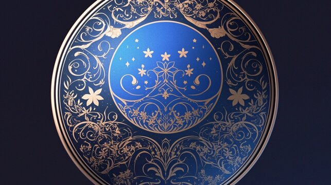 Cloisonn&eacute; ornament in vivid blue and gold with fine wire inlay, showcasing intricate patterns and a lustrous, glossy finish on the smooth enamel surface.