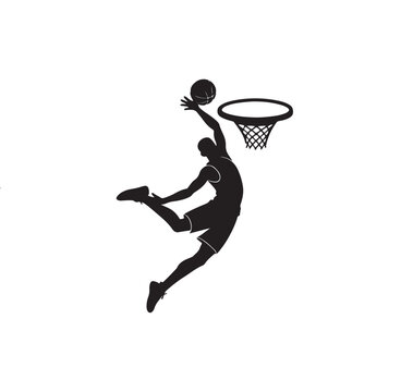 silhouette basketball player dunking ball clip art preview