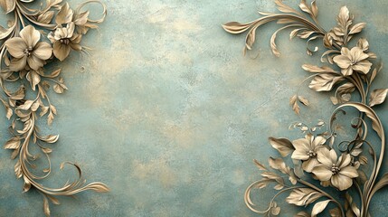 Delicate ornamental filigree patterns, blending Art Nouveau curves and natural motifs, set against a muted, antique parchment background.