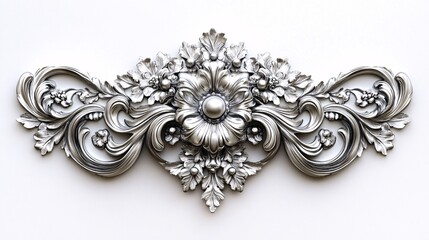 Delicate silver ornamental frame with flowing curves and fine scrollwork, forming a symmetrical border on a white background.