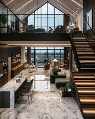 Obraz premium Modern open plan living room with luxury details 