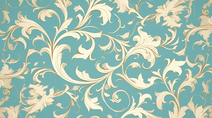 Delicate white linework, forming floral and vine motifs on a rich teal background, showcasing the graceful, natural curves of Art Nouveau design.
