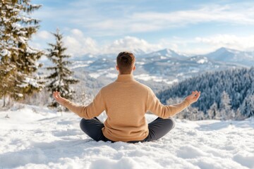 Serene Meditation in a Snowy Mountain Landscape
