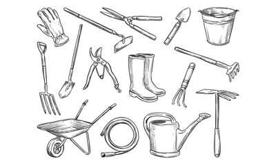 gardening tools handdrawn collection