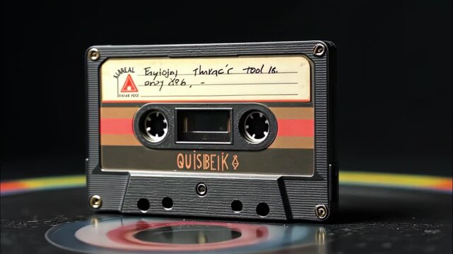 Old Vintage Cassette Tape on Black Background
