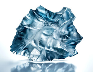 Fototapeta premium Beautiful piece of translucent ice with intricate patterns resting on a reflective surface