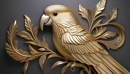 A minimalist metal parrot wall ornament with sleek lines and a matte gold finish, adding a touch of elegance and sophistication to interior decor