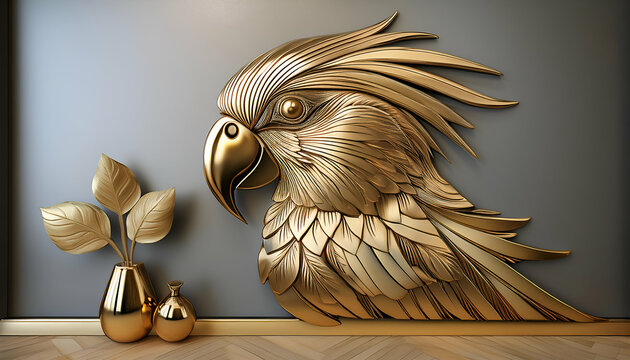 minimalist metal parrot wall ornament with sleek lines and a matte gold finish, adding a touch of elegance and sophistication to interior decor