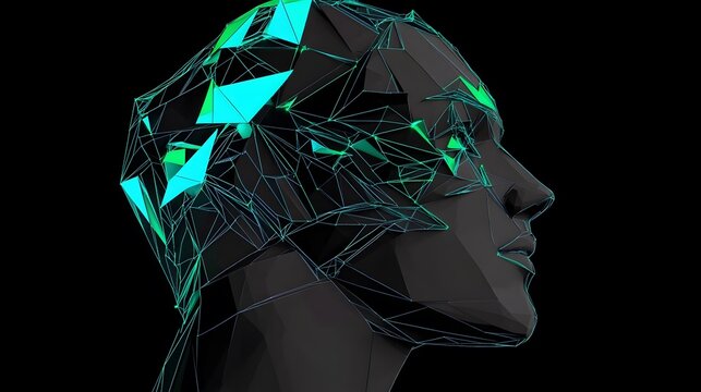 Polygonal human face profile. Abstract modern 3d illustration of a conceptual head construction