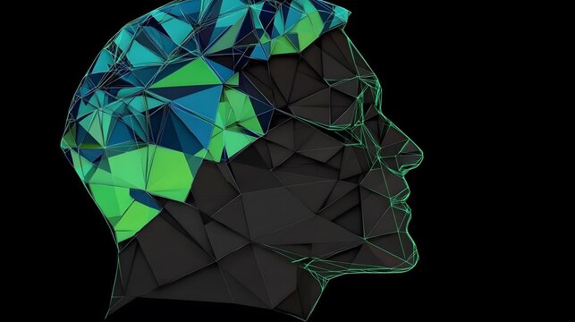 Polygonal human face profile. Abstract modern 3d illustration of a conceptual head construction