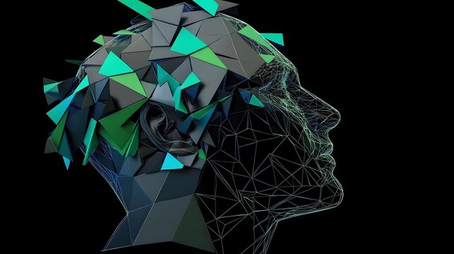 Polygonal human face profile. Abstract modern 3d illustration of a conceptual head construction