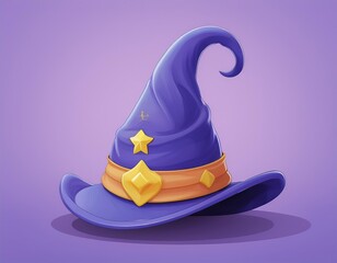 3D purple wizard hat with gold stars and a diamond