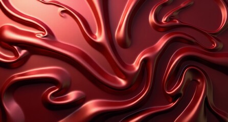 A deep vermilion stainless steel backdrop with dynamic folds, chrome plating, and cobalt tones. Shimmering felt textures complement the oil-draped surface.