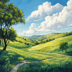 Obraz premium Landscape with lush green meadows