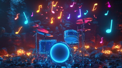 Obraz premium Neon Glowing Virtual Drum Set in a Colorful Environment
