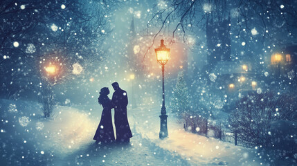 Christmas couple back view background wallpaper