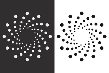 Abstract dot pattern. Graphic logo icon round swirl line. Vector spiral circle element. White and black symbol art technical digital