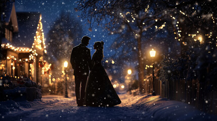 Christmas couple back view background wallpaper