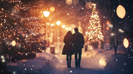 Christmas couple back view background wallpaper