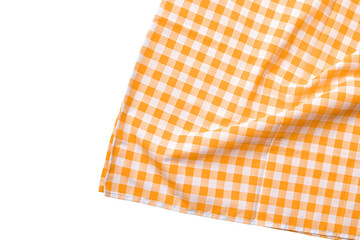 Above of placemat fabric cloth or arrangement of gingham-patterned fabrics in pastel green tones,...