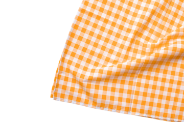 Above of placemat fabric cloth or arrangement of gingham-patterned fabrics in pastel green tones, isolate on a white background.For food decoration menu design