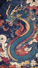 vertical aligned colorful traditional Chinese dragon illustration drawing 