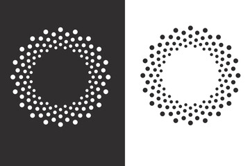  Abstract dot pattern. Graphic logo icon round swirl line. Vector spiral circle element. White and black symbol art technical digital