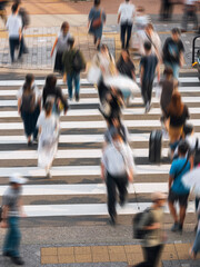 People walking on crosswalk Tokyo City street Crowd Blur motion 