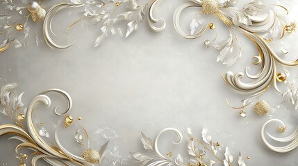 Simple yet sophisticated Christmas design featuring soft white and gold swirls on a light gray background