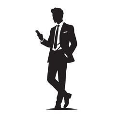 Silhouette of a man in a suit using his smartphone.