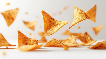 A stack of potato chips falls through the air