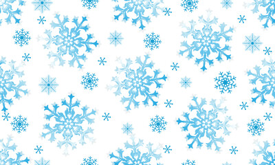 Vector seamless Christmas hand drown geometric pattern with blue gradient snowflakes on a transparent background