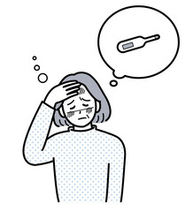 熱（発熱）があるシニア女性のイラスト