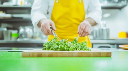 Professional Chef Prepares Fresh Ingredients in Modern Kitchen Setting