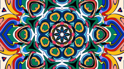 Abstract colorful psychedelic mandala kaleidoscope background pattern for a summer music festival
