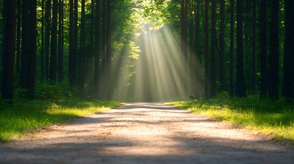A Tranquil Walk Through the Sunlit Forest, Where Nature's Beauty Shines in Every Moment. Stress Management Concept