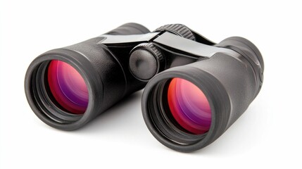 Compact and Lightweight Binoculars with Rubber Grip on Isolated White Background Offering Deep Depth of Field for Outdoor and Nature Observation