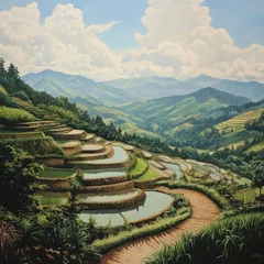 Landscape with terraced rice paddies