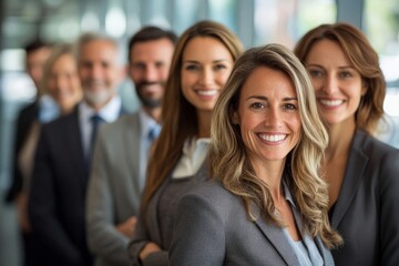Successful businesspeople smiling at the camera in a modern offi, Generative AI