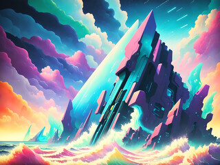 abstract watercolor background with seascape