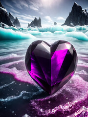 glass heart in icy ocean