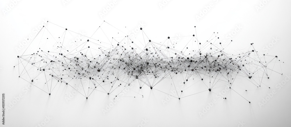 Sticker abstract black and white network of interconnected dots and lines on a white background.